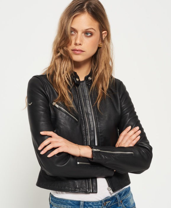 Ladies Leather Biker Jacket Tailored